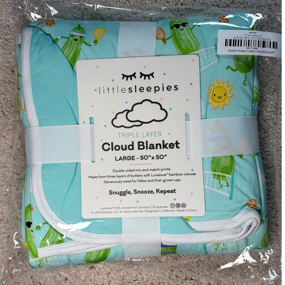 Little Sleepies Pickle‎ Power Cloud Blanket Large 50x50 Turquoise Bamboo Sports